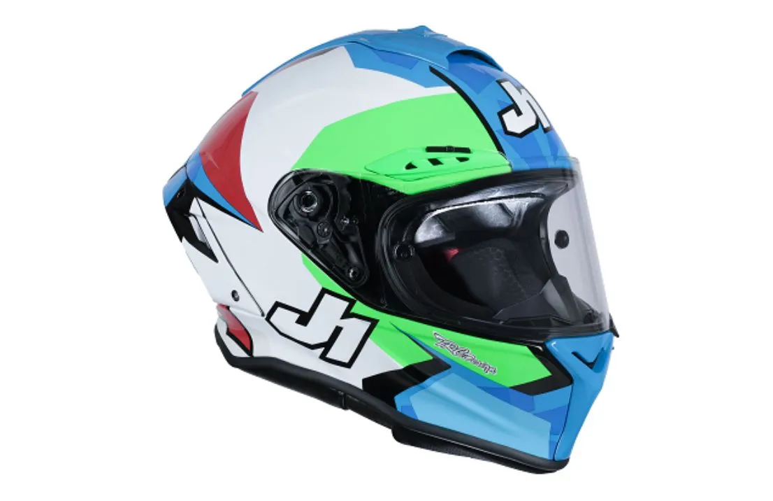 Casco JUST 1 J-GPR F Caricasulo Italia Verde Celeste Blanco y Rojo Brillo - Imagen 3