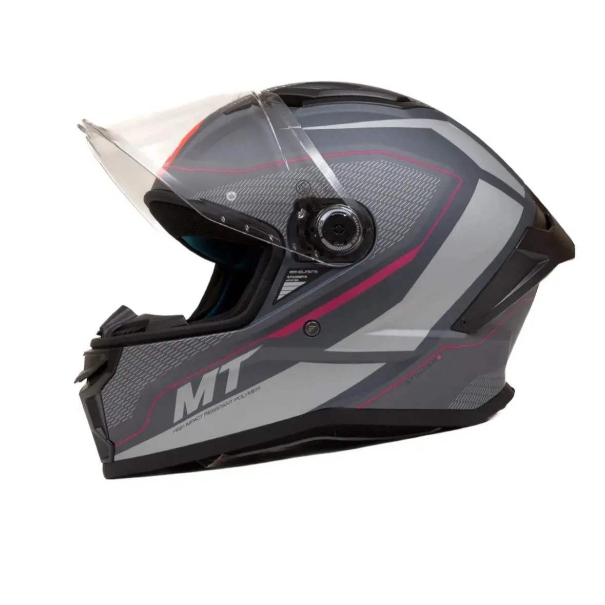 Casco MT Stinger 2 Helmet Gris y Rosado Mate - Imagen 3